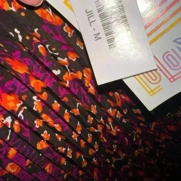 Lularoe medium black , orange & hot pink‎ abstract print pleated Jill skirt NWT - Picture 3 of 6